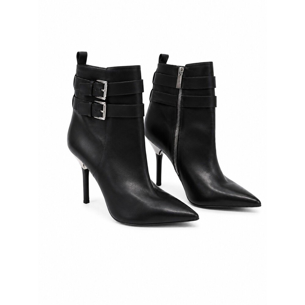 Michael Kors Women's Black Pointed Toe Ankle Booties Size 10M Silver Buckle...